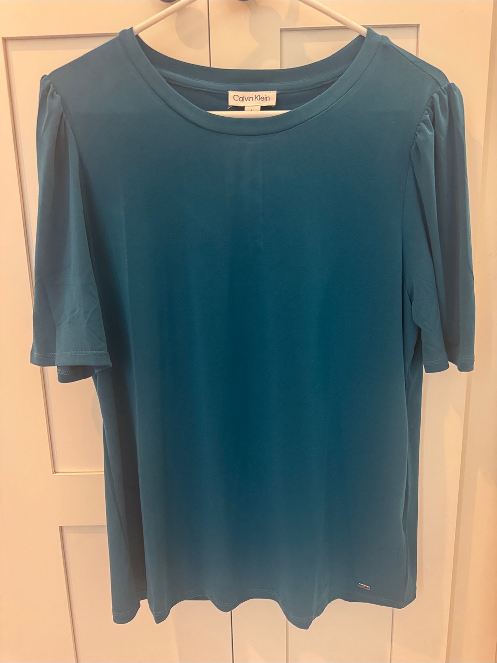 Calvin Klein Women’s (Sz Large) Short-Sleeve Shirt in Teal Blue